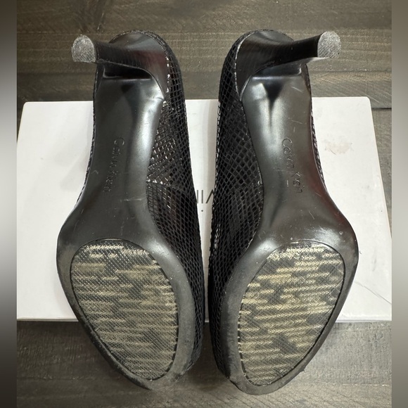 Calvin Klein Black Textured Peep-Toe Heels - Picture 4 of 8